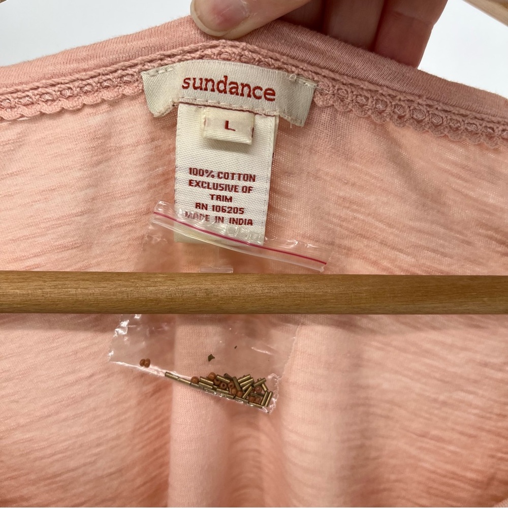 Sundance Womens Embroidered Beaded Top Size L Peach Lace Detail Boho - Picture 5 of 10